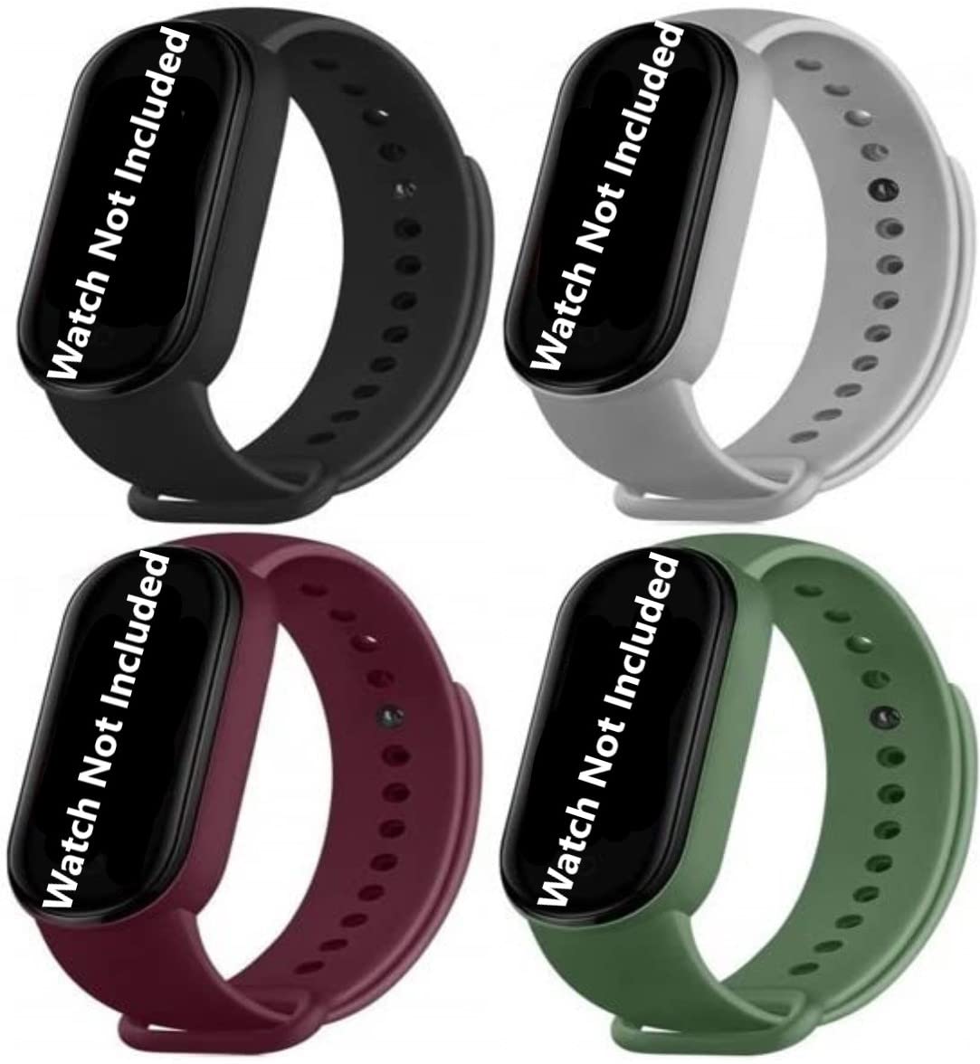 Qai Soft Silicone Replacement Combo Pack of 4 Band Strap Compatible with Xiaomi Mi Band 5 / Mi Band 6 (Watch/Device NOT Included) (Black-Grey-Whine-Light Green)-image-32