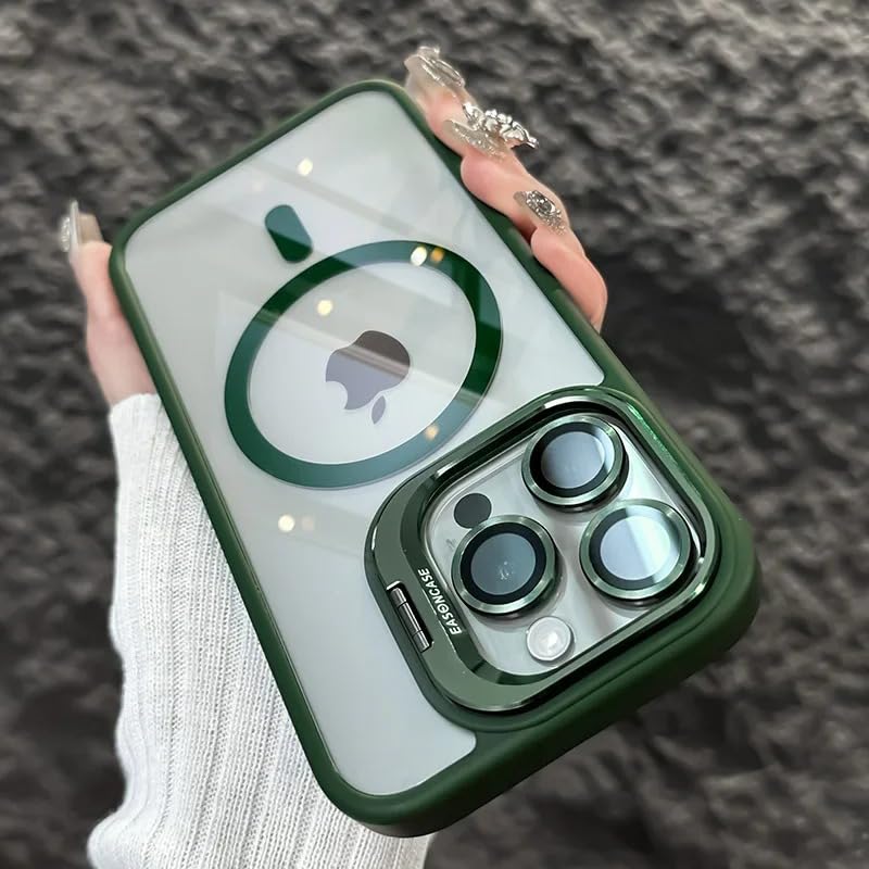 Coque magnétique antichoc iPhone 13 Pro Max vert foncé avec support intégré