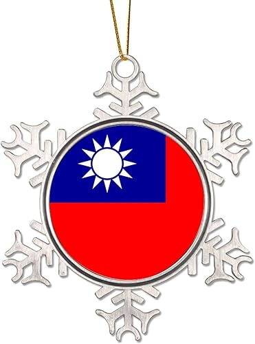 Bandera nacional de peltre copo de nieve adornos de Navidad de China Taiwán bandera adornos para árbol de Navidad, decoración colgante de metal de