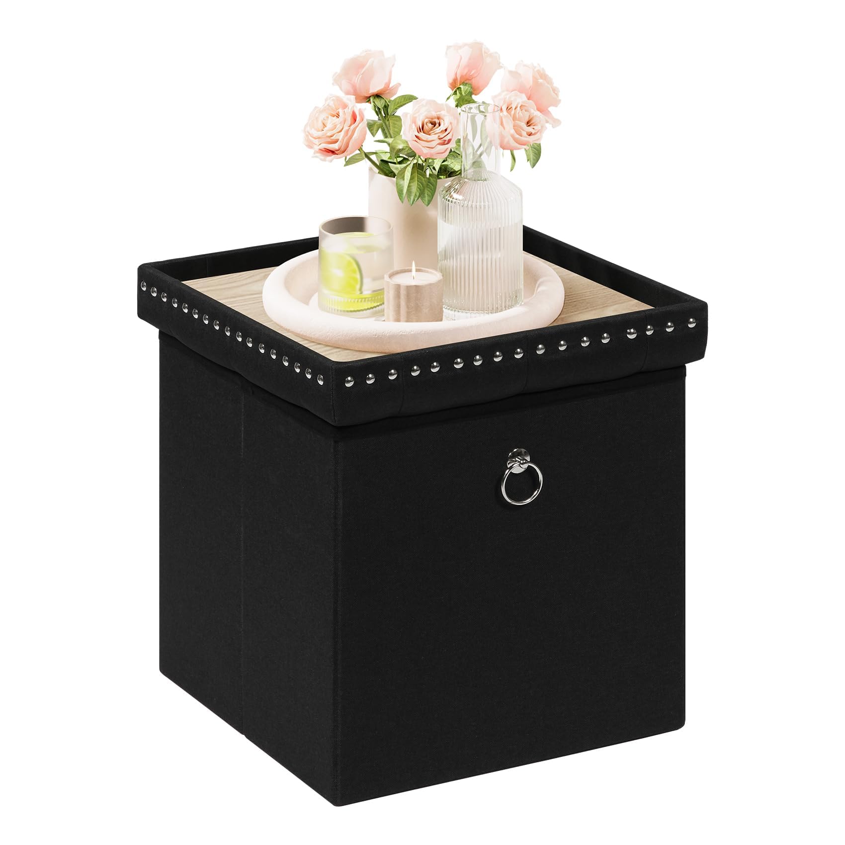 Bonlife Sitzhocker mit Stauraum，klappbare Sitztruhe, Aufbewahrungsbox, Fußbank, Quadratisch, für Flur, Wohnzimmer und Schlafzimmer, Schwarz, 40x40x40cm
