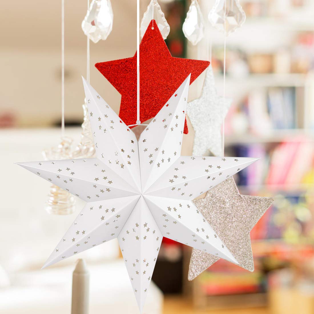 Wishstar Linternas Papel Estrella Navidad, Estrella Diámetro 45 cm Plegables Ahuecan Colgantes Linternas para Decorativas de Fiesta de Navidad Habitaciones, Cumpleaños y Bodas (Blanco 1pcs)