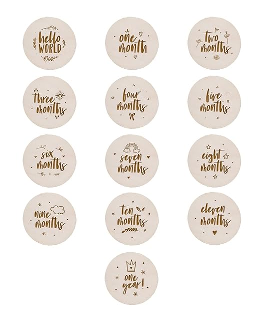The Cotton & Canvas Co. Wooden Disc Birth Announcement, Milestone Marker Plaque, Nursery Decor, Newborn Month Marker Cards