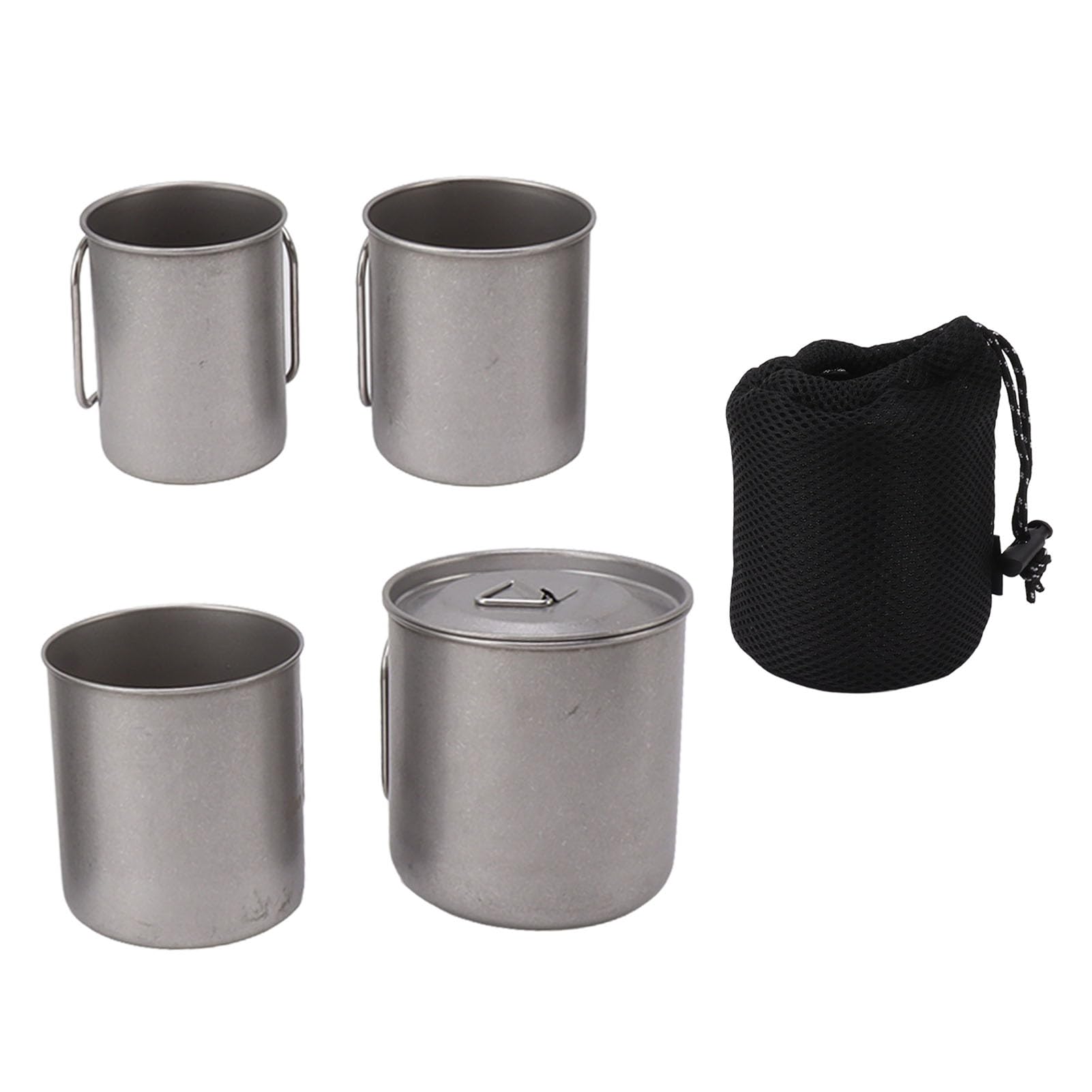 flexman Taza de Campamento 4Pcs, 200 ml, 300 ml, 400 ml, 500 ml de Mango Plegable Taza de Café de Acero Inoxidable Acero con Tapa con Tapa y Bolsita de Malla de Almacenamiento