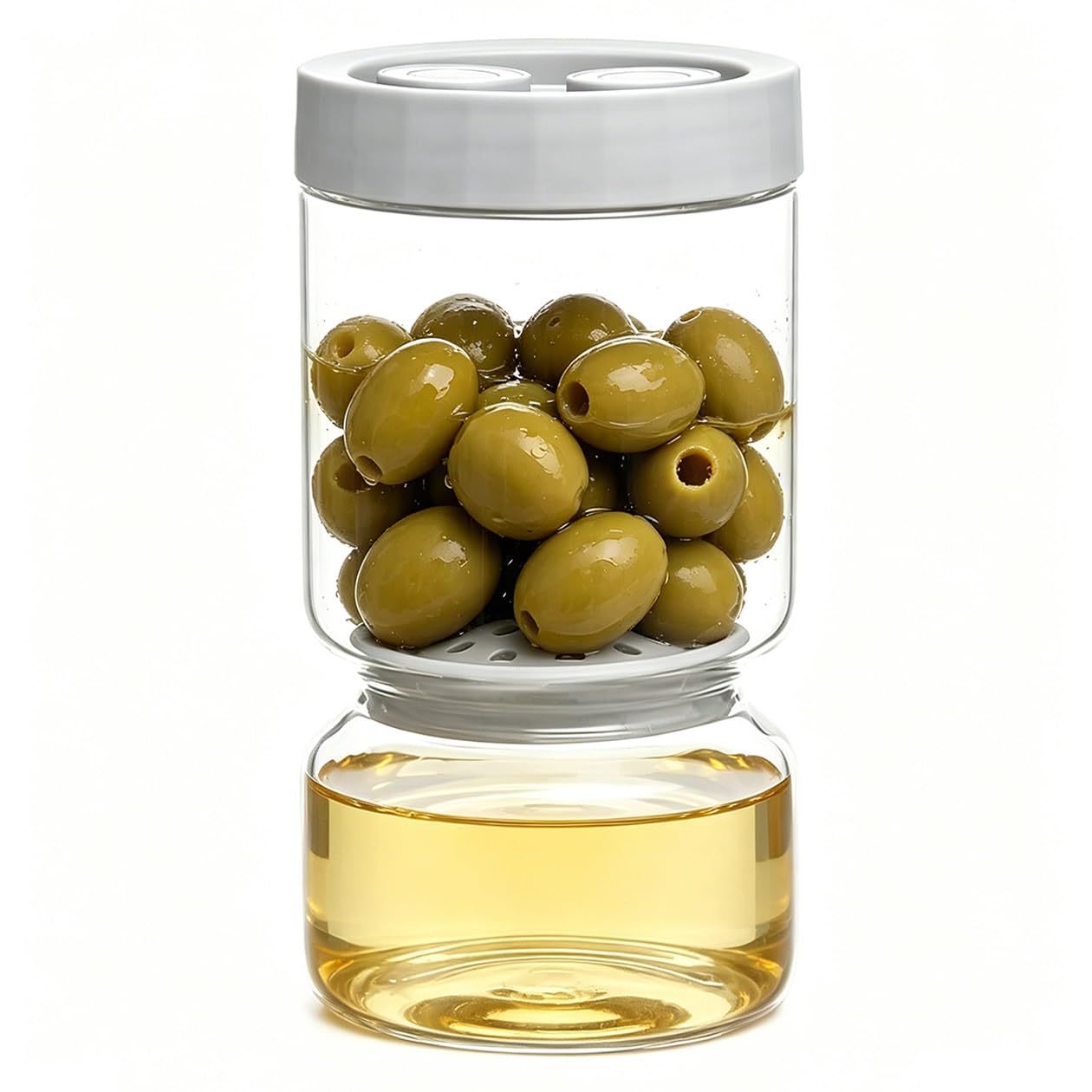 MEKLITRZ Glass Pickle Jar With Filter & Inner Separator - Leakproof Seal Lid, Food Storage Containers for Pickles, Gherkins, Olives, Onions - Fridge Safe Kitchen Keepers(White,930ml)