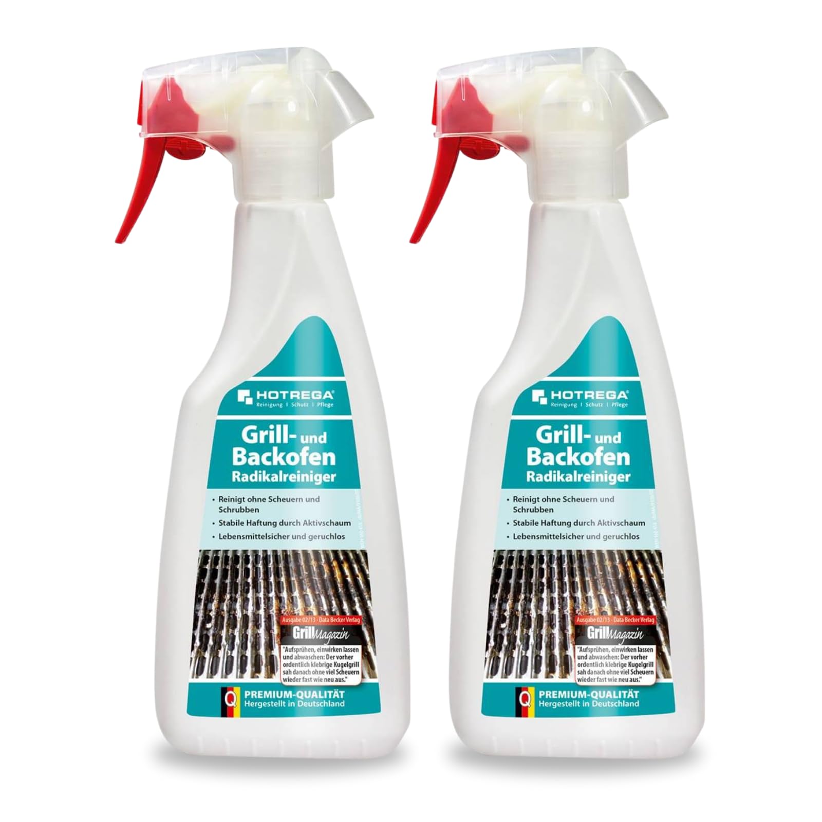 HOTREGA Grill und Backofen Radikalreiniger 2x 500ml | Chlor- & lösemittelfrei | Für Edelstahl, Glas, Keramik | Entfernt angebrannte Rückstände mühelos