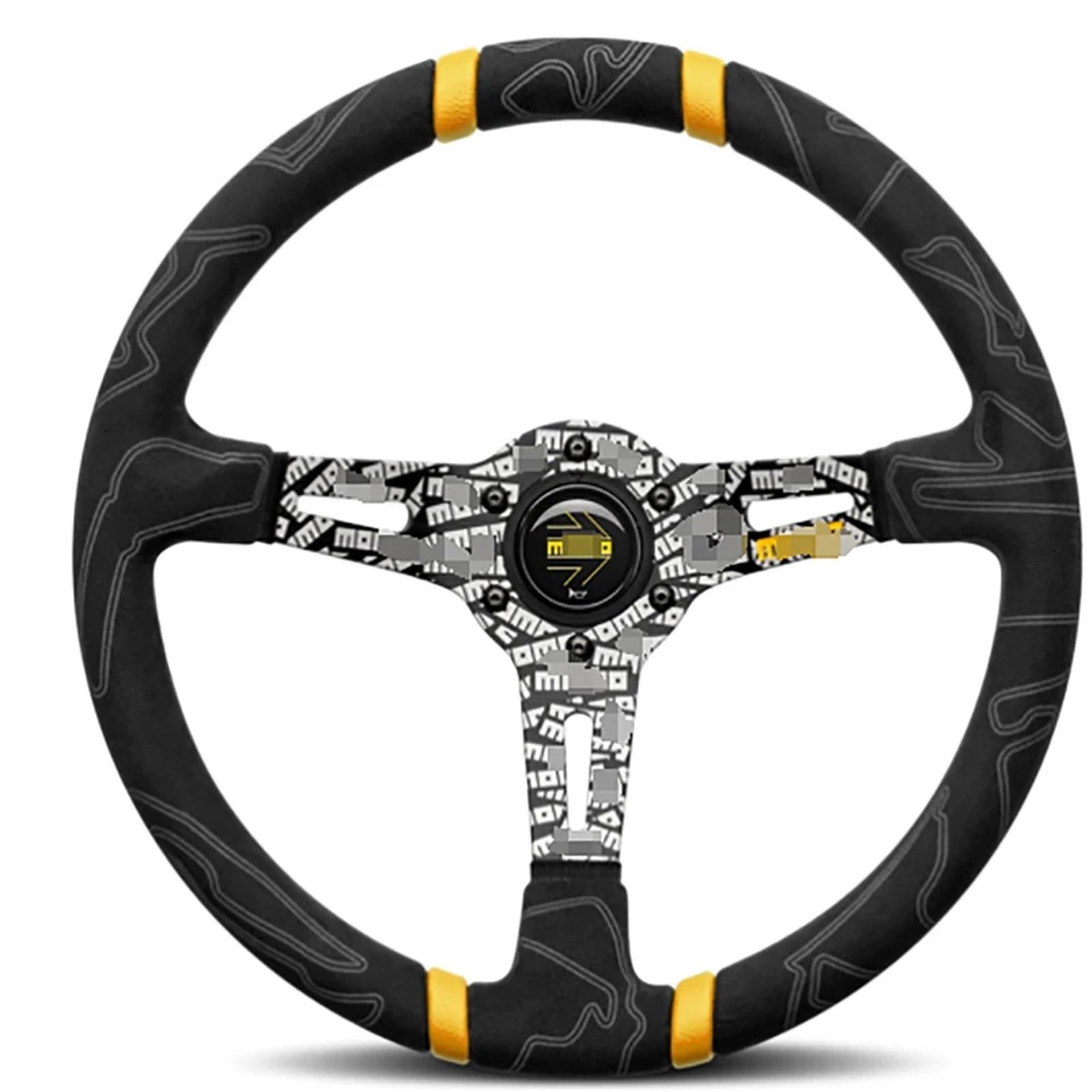 Volant de sport en cuir de haute qualité pour MOMO, voiture de course, volant en daim de 350 mm (Couleur : jaune)
