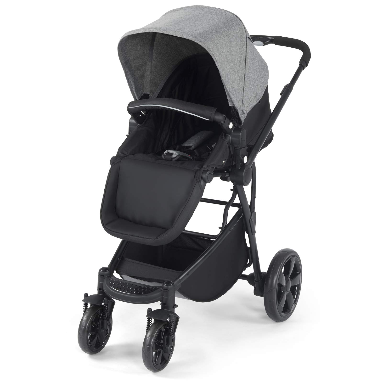 COSTWAY Passeggino Pieghevole da Viaggio in Alluminio, Carrozzina con Design Tecnico, 97,5 x 58,5 x 95 mm (Grigio + Nero)