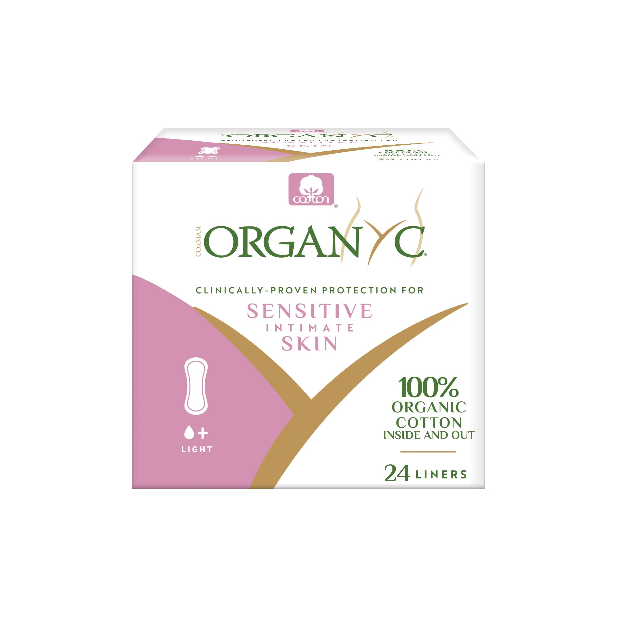 Organyc 100% Certified Organic Cotton Inside and Out Folded Panty Liner, Ultra Thin, Light Flow, 24 Count