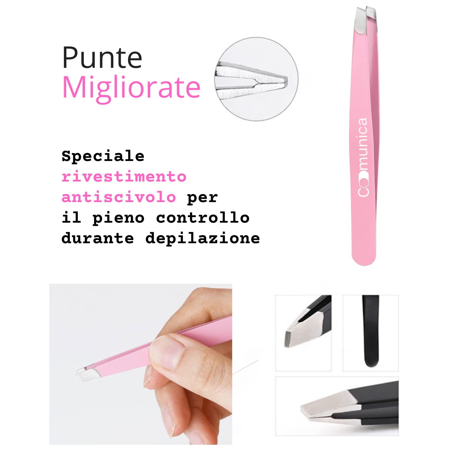 Pinzetta Sopracciglia Professionale Rosa Di Precisione (Obliqua) con Custodia Antiscivolo per Sopracciglia Perfettamente Definite