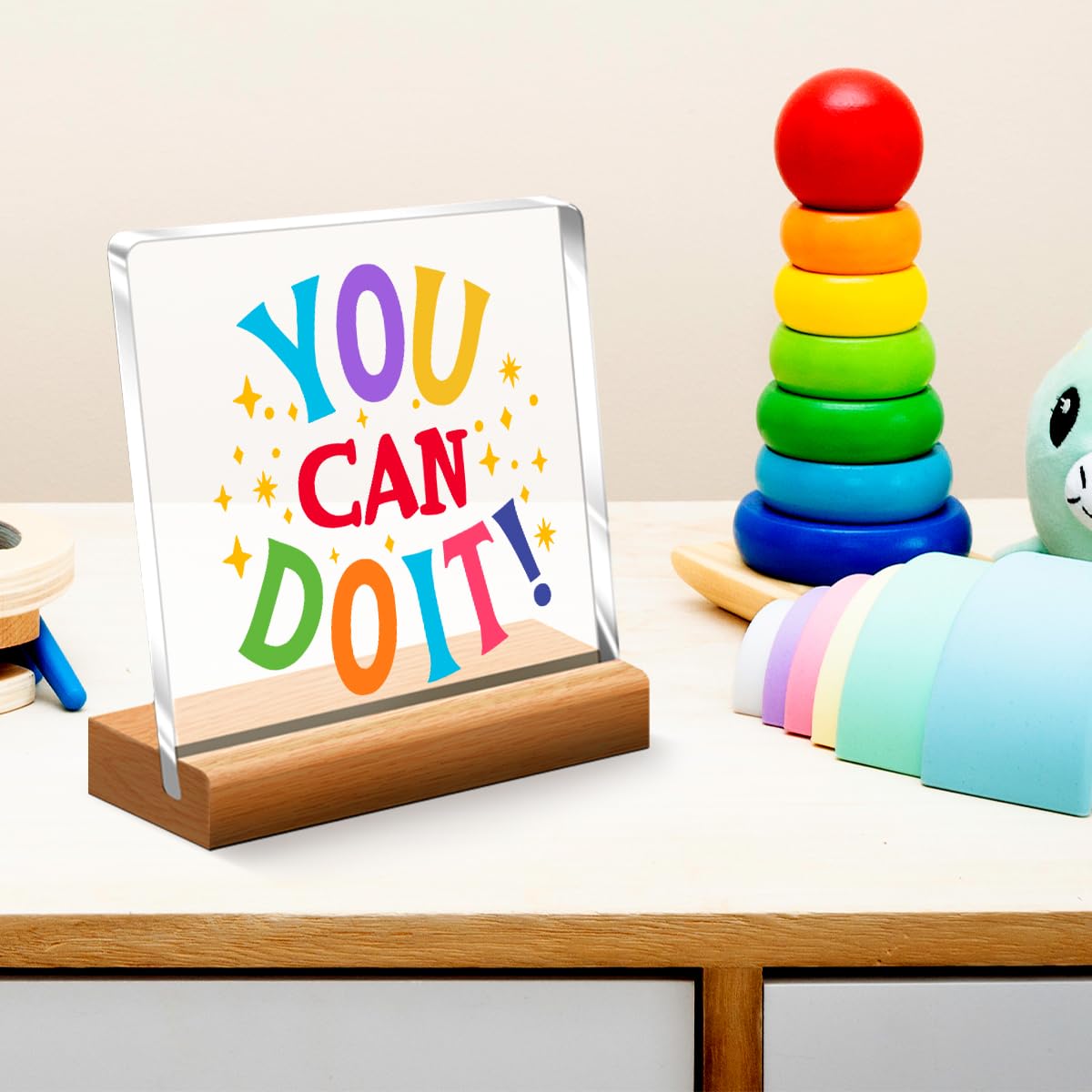 Inspirierende Schreibtischdekoration, "You Can Do It", Acryl-Schild für Klassenzimmer, Büro, Wohnheim, Regal, Tischdekoration A321