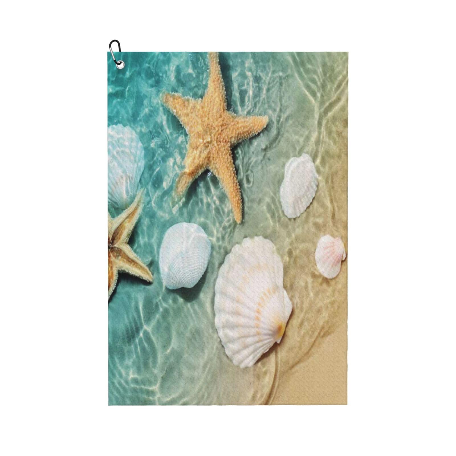 Hnnkloy Beach Starfish Scallop, 16x24 in Portable Waffle Golf Towels with Carabiner Clip for Golf Bag