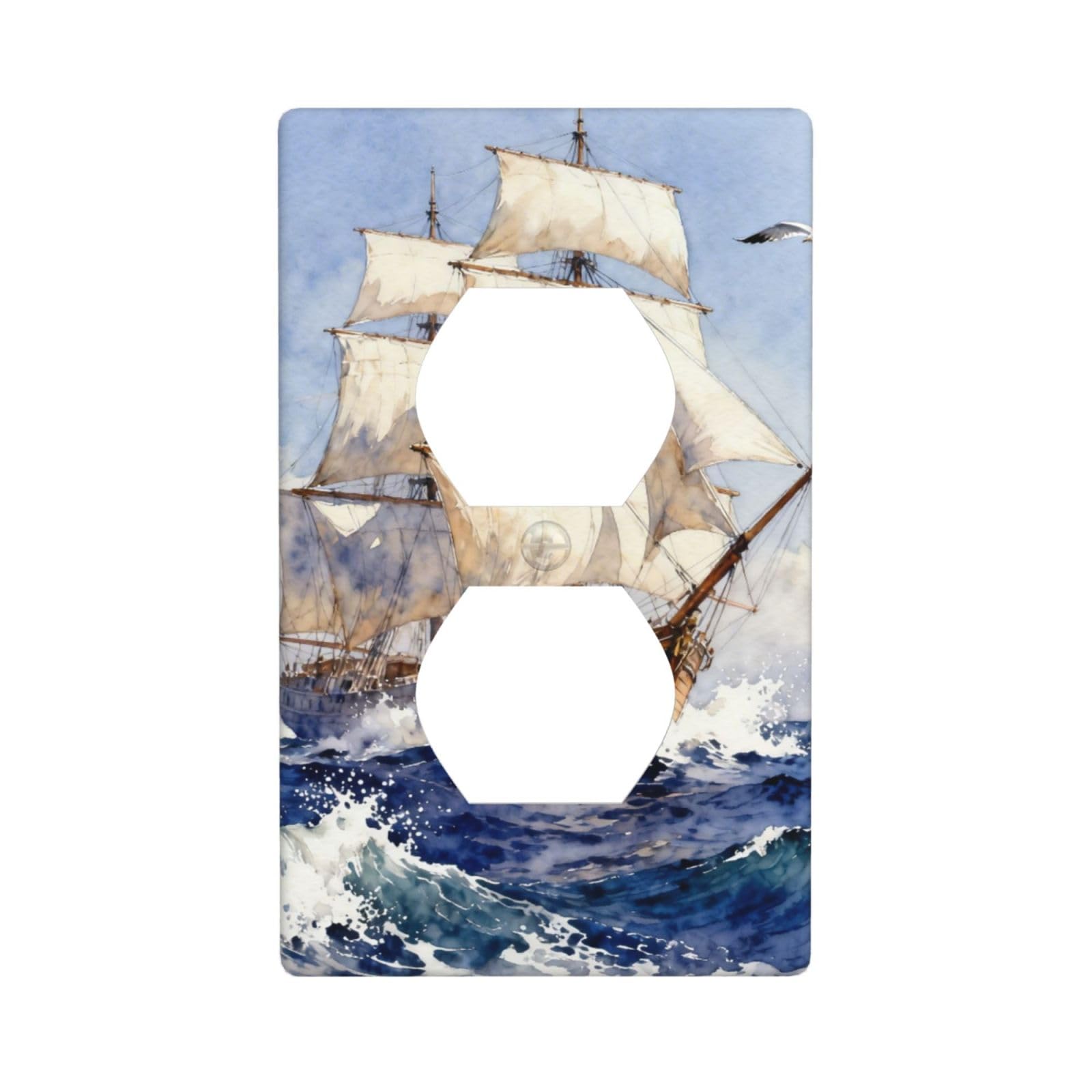 Sailing Ship Ocean Decorative Switch Plate Cover-Unbreakable Polycarbonate Wall Plate for Home Office, 1 Gang with Screws