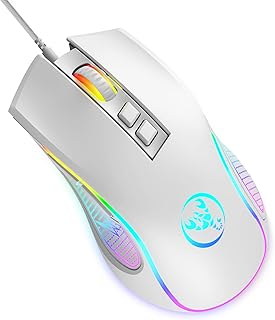 XINMENG X100 G-Pro Gaming Mouse, White Mouse, Mice Gaming with 7 Buttons, Optical D-Model Mouse, Up to 3600dpi, Ergonomic LED Backlight Gaming Mice, plug & play, for PC Mac Windows laptop
