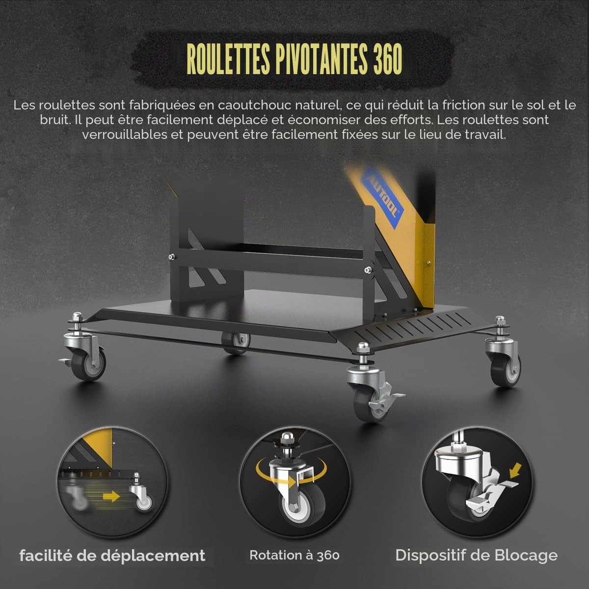 Chariot à Outils à roulettes à 3 Niveaux, capacité de 150 kg, Chariot Utilitaire Robuste, Organiseur d'outils de Service Automobile, Chariot à Outils de Service Commercial Industriel pour mécanicien