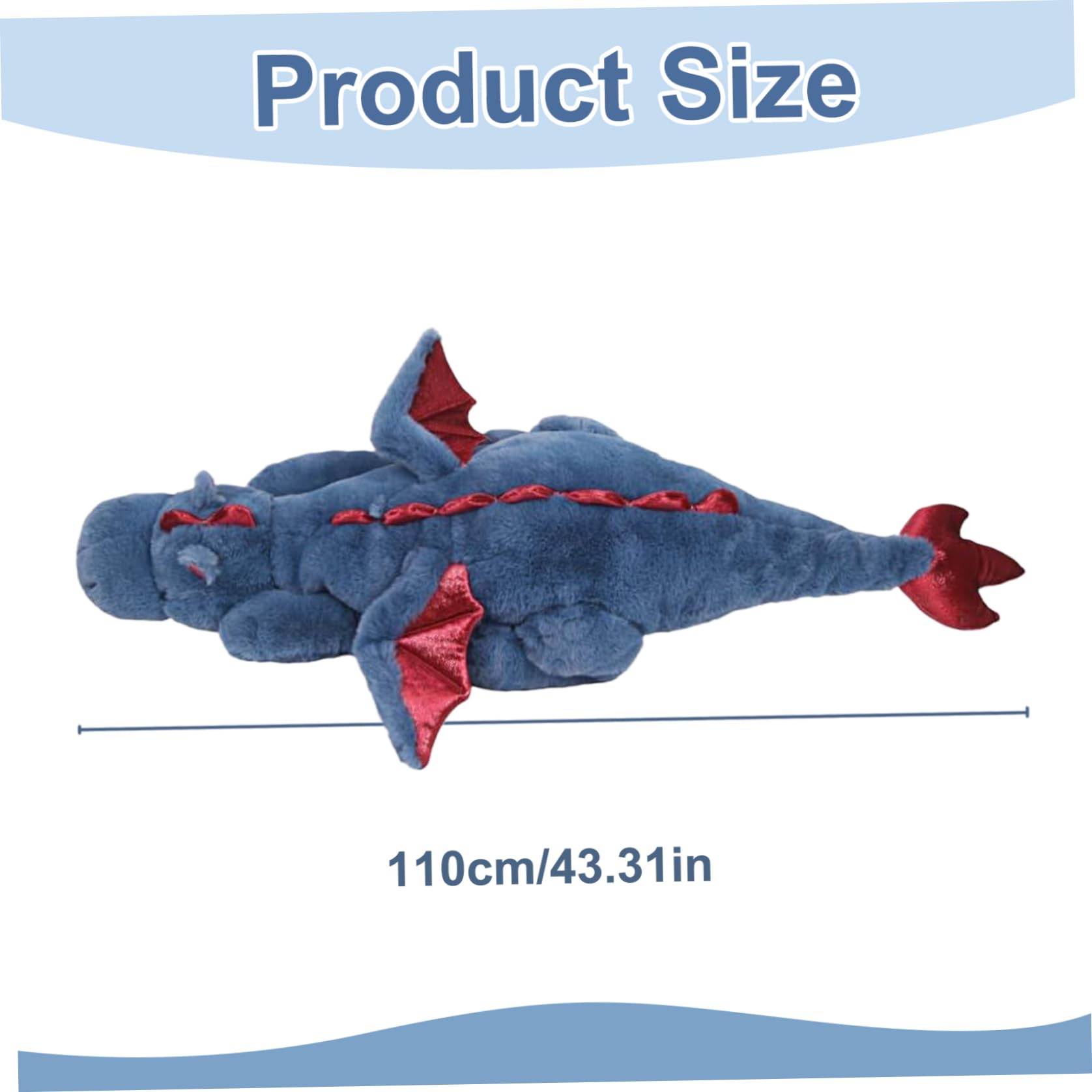 Peluche simpatico cartone animato di peluche drago da 43 pollici con ala gigante morbida decorazione per bambini blu