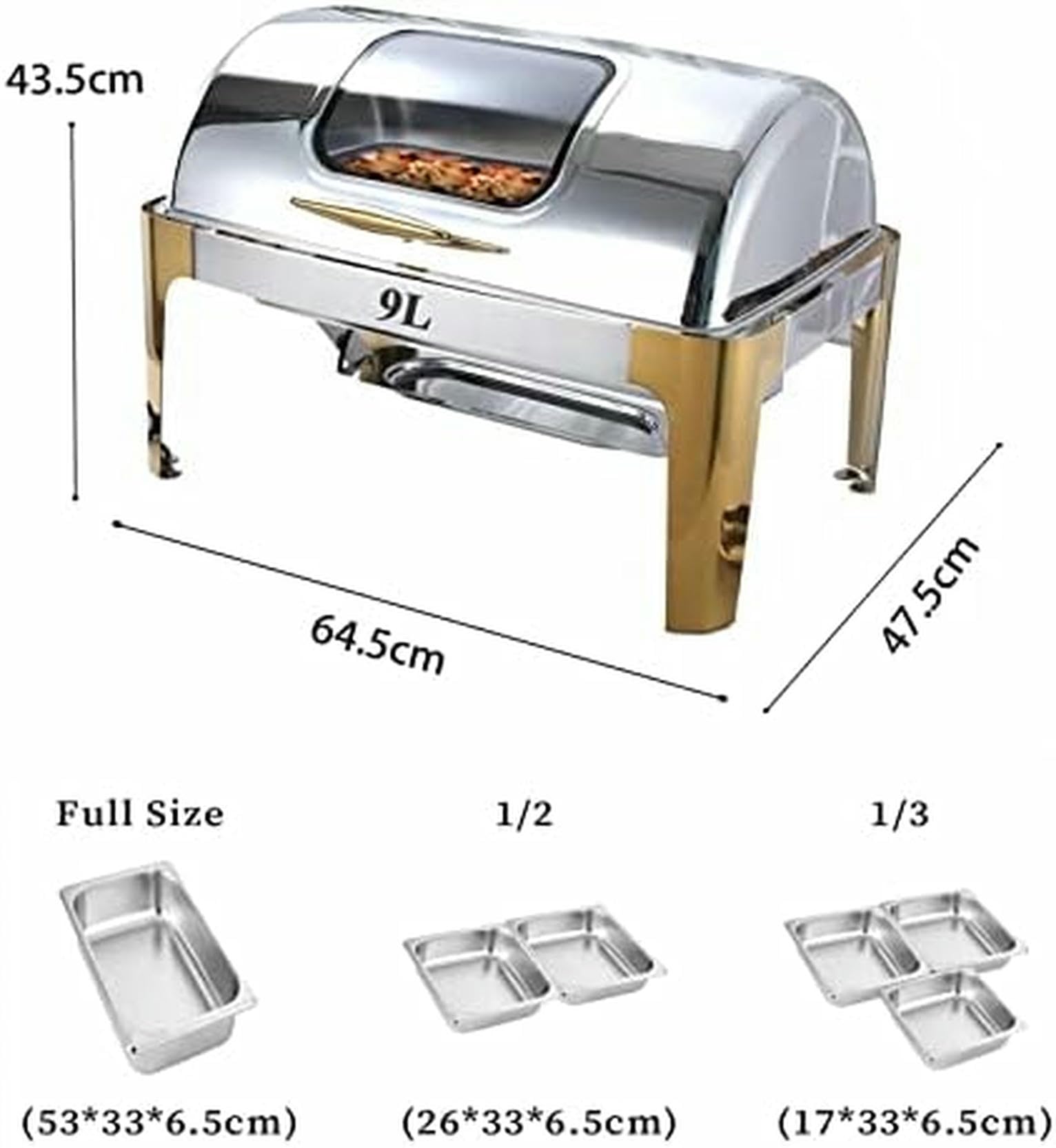 Catering-Isoliertablett, Speisenwärmer-Buffet-Server Mit Glasdeckel, Elektrischer Chafing Dish-Buffet-Wärmer Mit Rolltop, Buffet-Server Catering Chafing Dish Warmer FOO（1/3 Pan-9L）