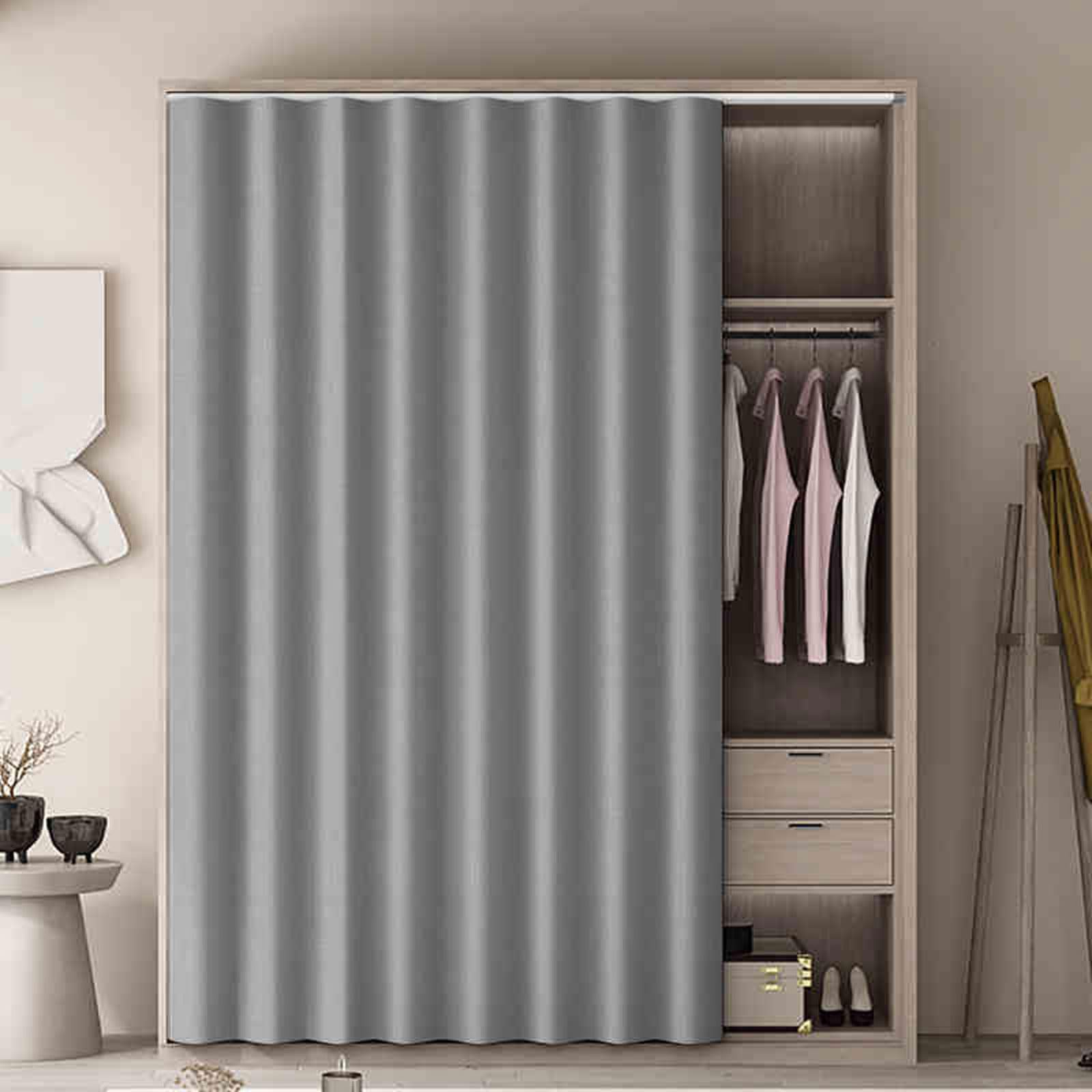 Cammeciso Grey Wardrobe Self Adhesive Dust Curtain,Curtain Dustproof For Storage Cabinets,Bookcase Dustproof Curtain,No Drilling Is Required With Track Rail,For Bedroom,Living Room,Bookcase