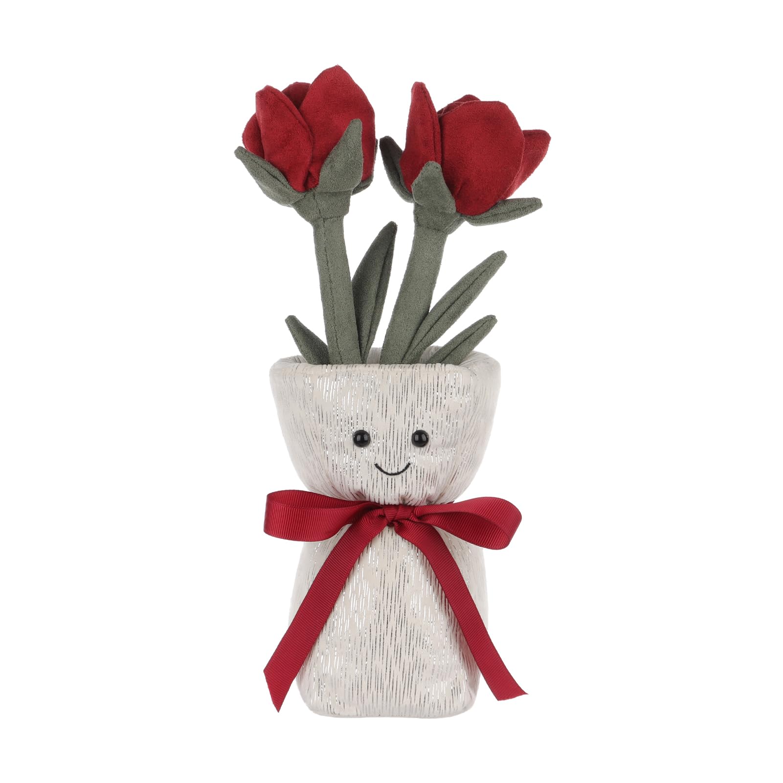 Apricot Lamb Rose Vase Plush Stuffed Flowers for Kids, Soft Cute Plushies Toys for Baby Girl and Boy, Fluffy Rose Vase Red