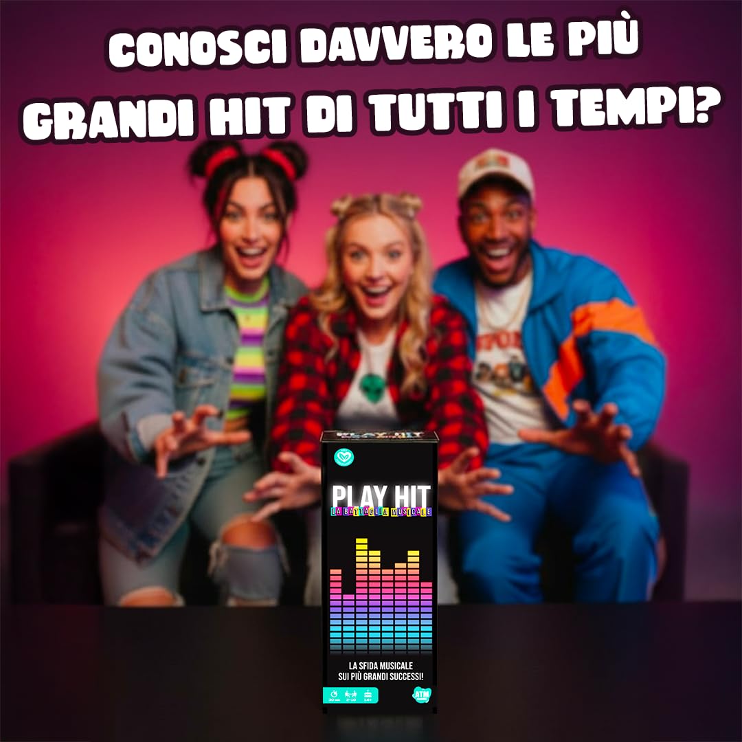 ATM Gaming PLAY HIT - Gioco da Tavolo Musicale - Blind Test, Karaoke e Quiz per Feste - 2 a 10 Giocatori - Divertente, Dinamico e a Squadre - Perfetto per Serate, Famiglie e Amici - Italiano