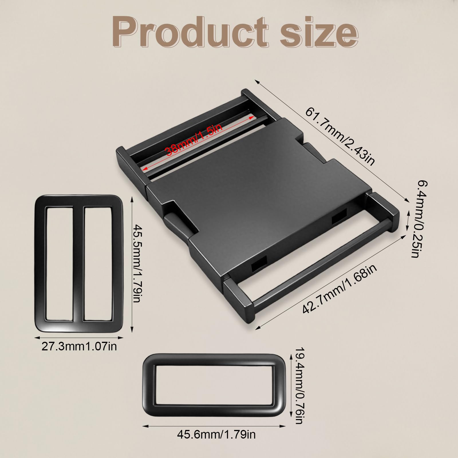 TIANLIN 2 Pezzi Fibbia a Scatto Metallica 15/20/25/32/38mm Nero/Argento/Oro, Fermaglio a Clic in Lega di Zinco, Fibbie e Chiusure con Accessori Regolabili, per Borse, Zaini, Borse a Tracolla