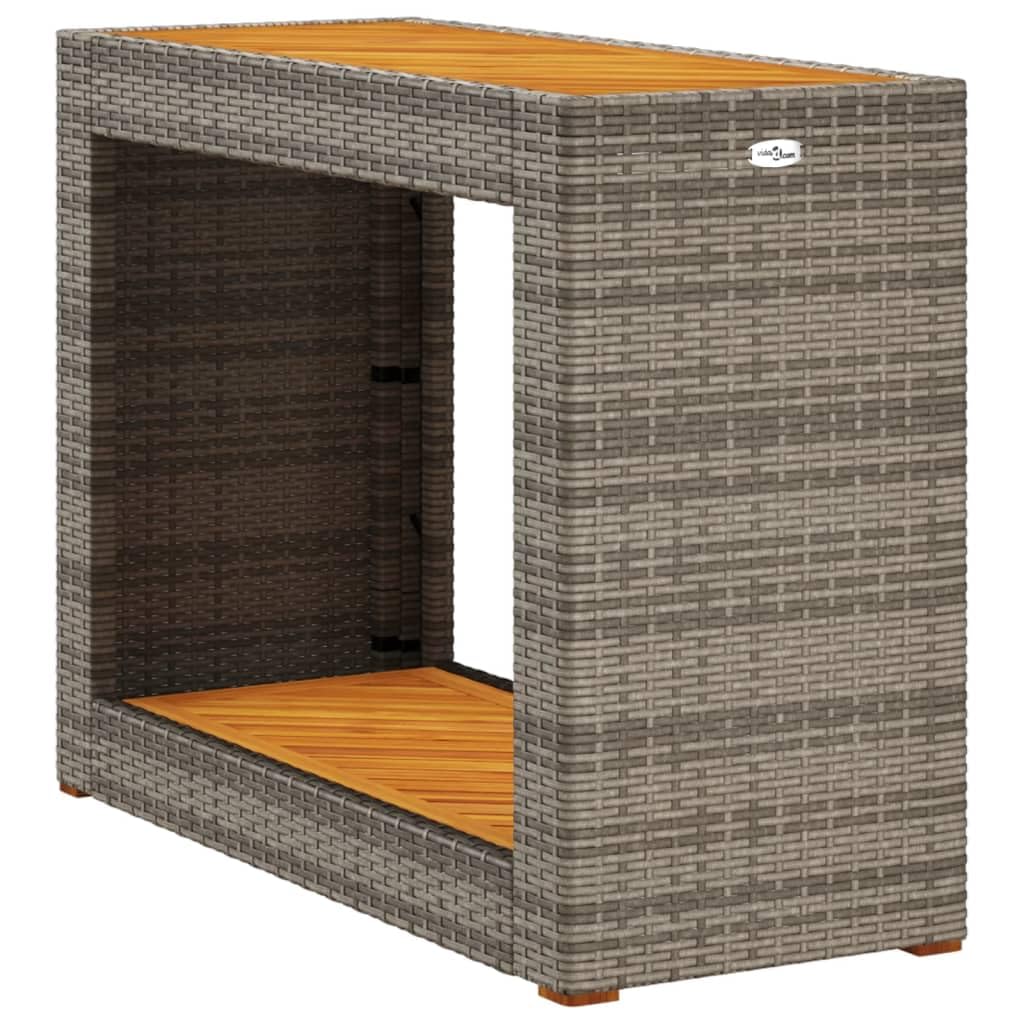 Stół ogrodowy z drewnianym blatem, szary, polirattan, 100 x 40 cm, odporny na warunki atmosferyczne, do użytku na zewnątrz, stół balkonowy, stół balkonowy, stół wypoczynkowy, na taras, do