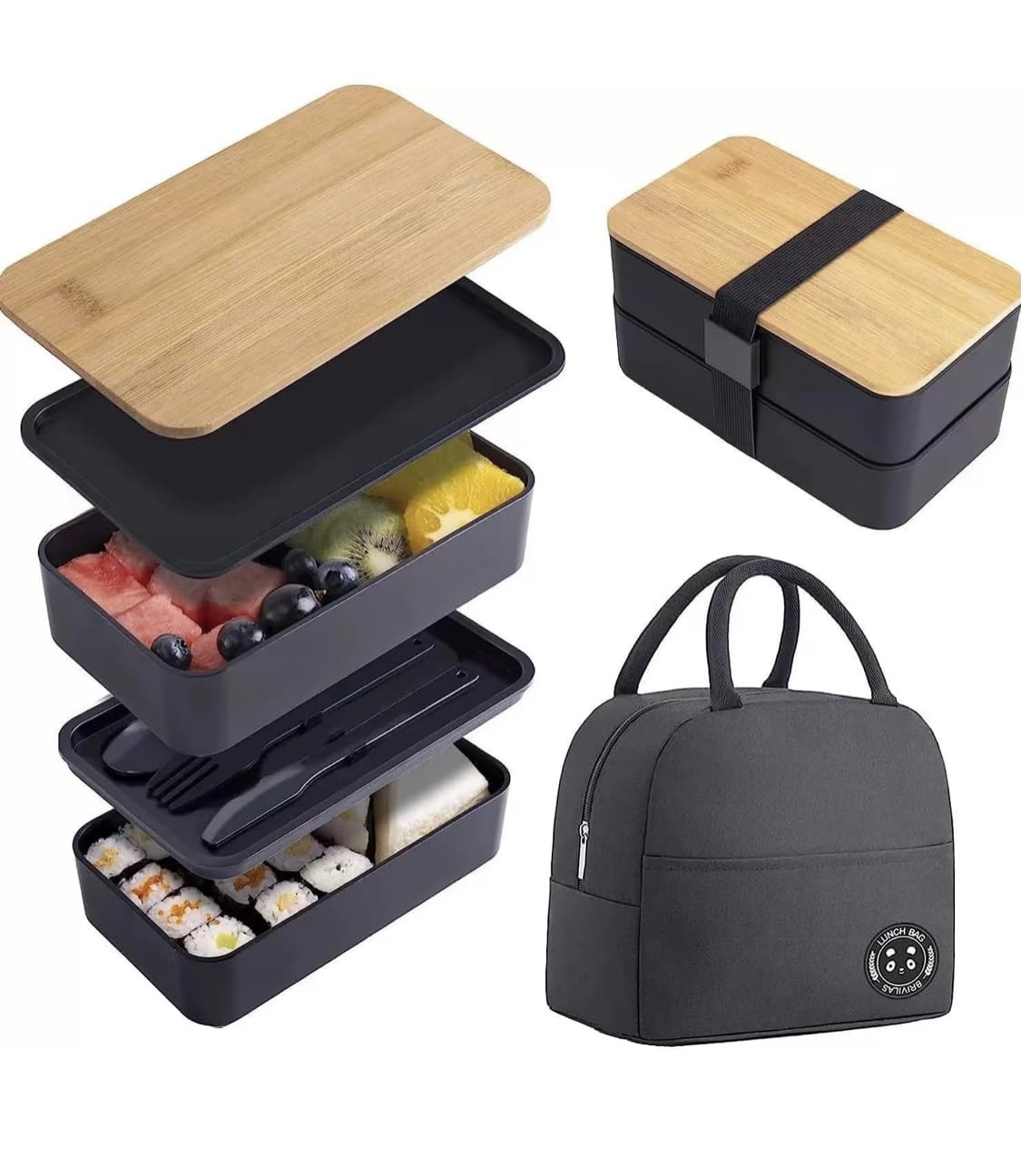Lunch Box Bento 2 Couches 1200 Ml – Hermétique, Avec Couverts Et Sac Isotherme – Pour école, Bureau, Pique-nique