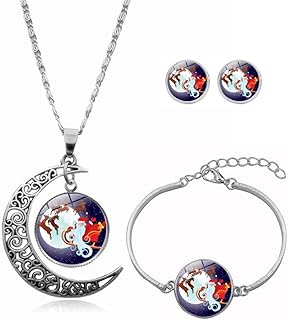 WEII Hora Joya Luna Collar,Navidad Trineo Aleación Collar,Collar Pulsera Arete Set,3 Piezas Hembra Joyería Conjunto de 3 Piezas Traje/E / 3 / Piece Suit