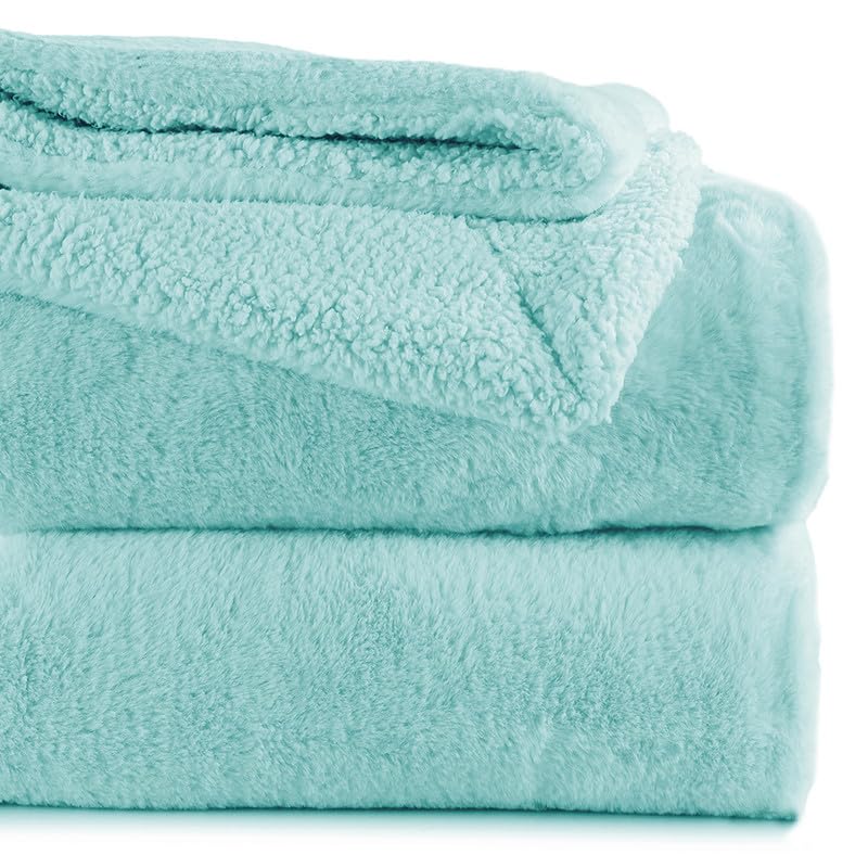 BSB HOME Faux Rabbit Fur with Sherpa Luxurious Soft Fluffy Cozy Fuzzy Warm Reversible Blanket for Double | King Size Bed 500GSM Blanket with Bag Packing - Color- Aqua, 230 x 240 Cm, Weight- 3Kg (B0D7M2QBMD) Amazon Price History, Amazon Price Tracker
