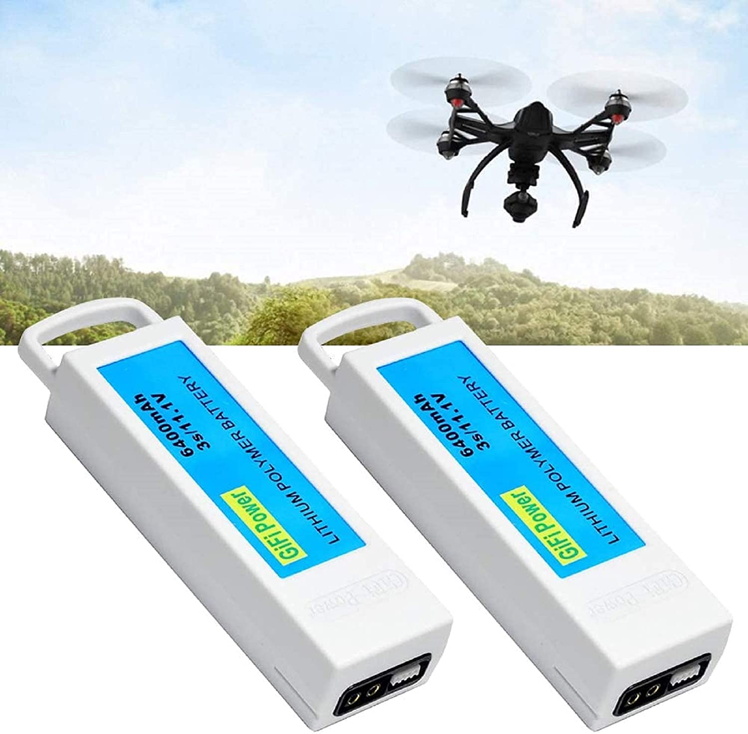 MIFXIN 2 Pack 6400mAh Replacement Battery 11.1V 3S LiPo Battery Compatible with Yuneec Q500, Q500+, Q500+PRO, Q500 4K Typhoon FPV Drone RC Quadcopter Part