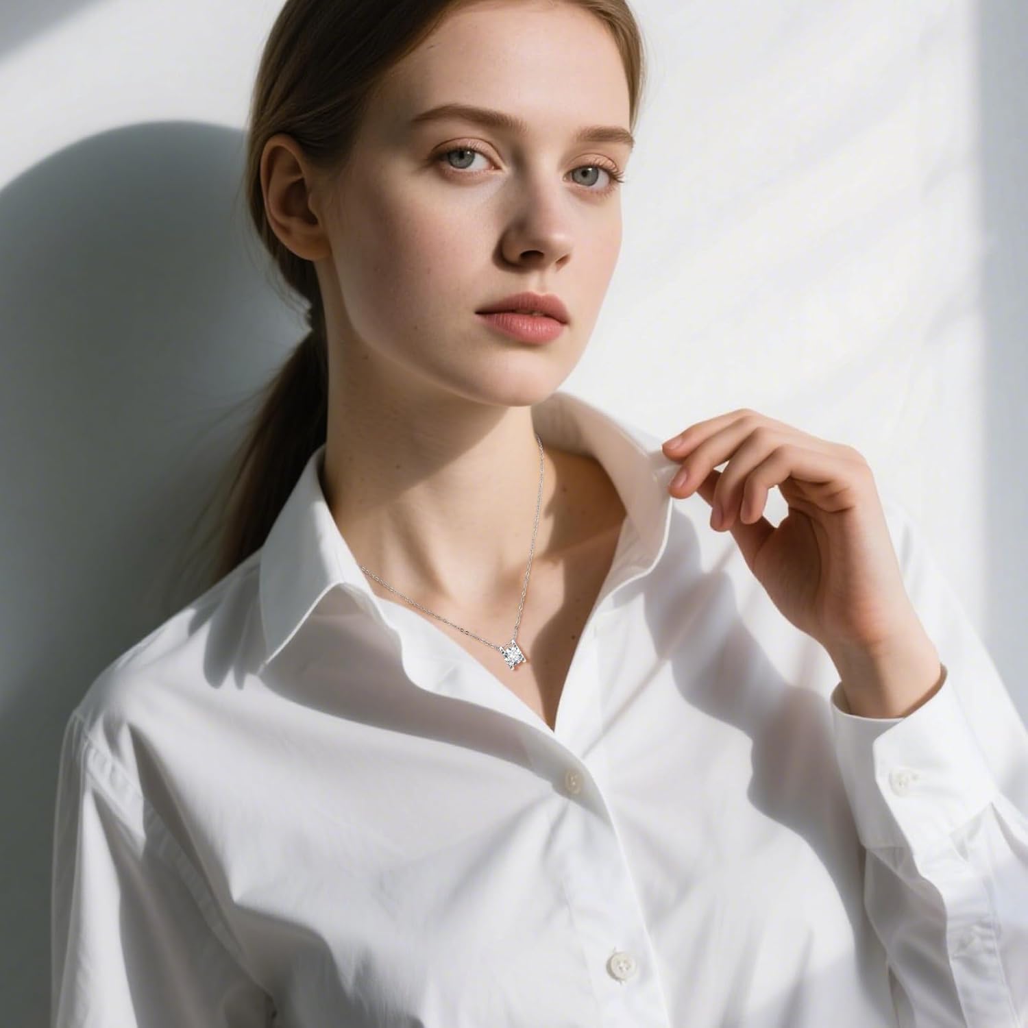 Silver Bracelet Cubic Zircon Pendant Necklace for Women, Hypoallergenic Sterling Silver Birthstone Necklace for Women Non Tarnish - Image 2