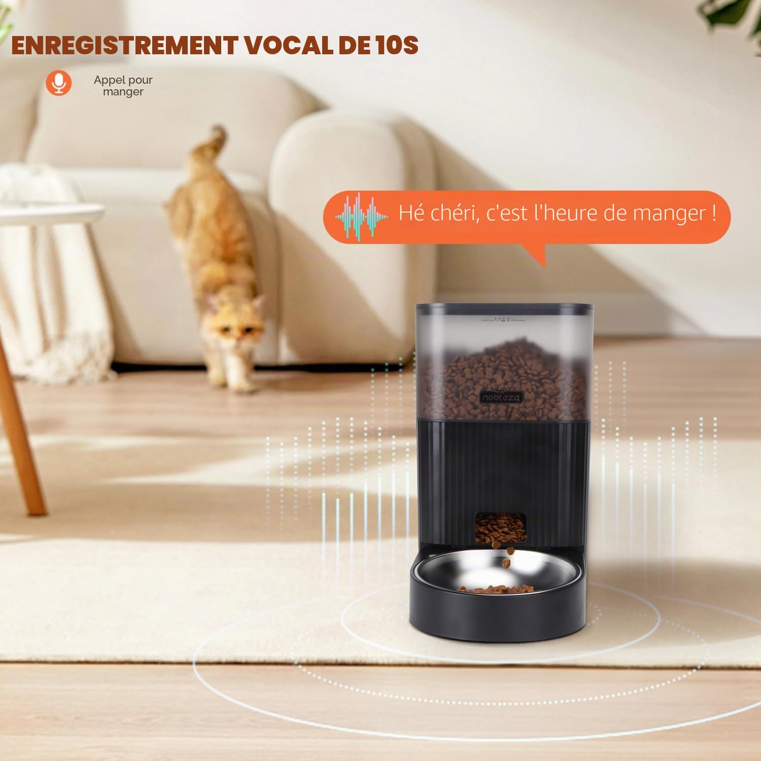 Nobleza - 4.2L Distributeur Automatique de Croquettes - Mangeoire WiFi Intelligente avec APP, 1-10 Repas/Jour, Idéal pour Chats et Chiens, Nourriture Programmable, Noir
