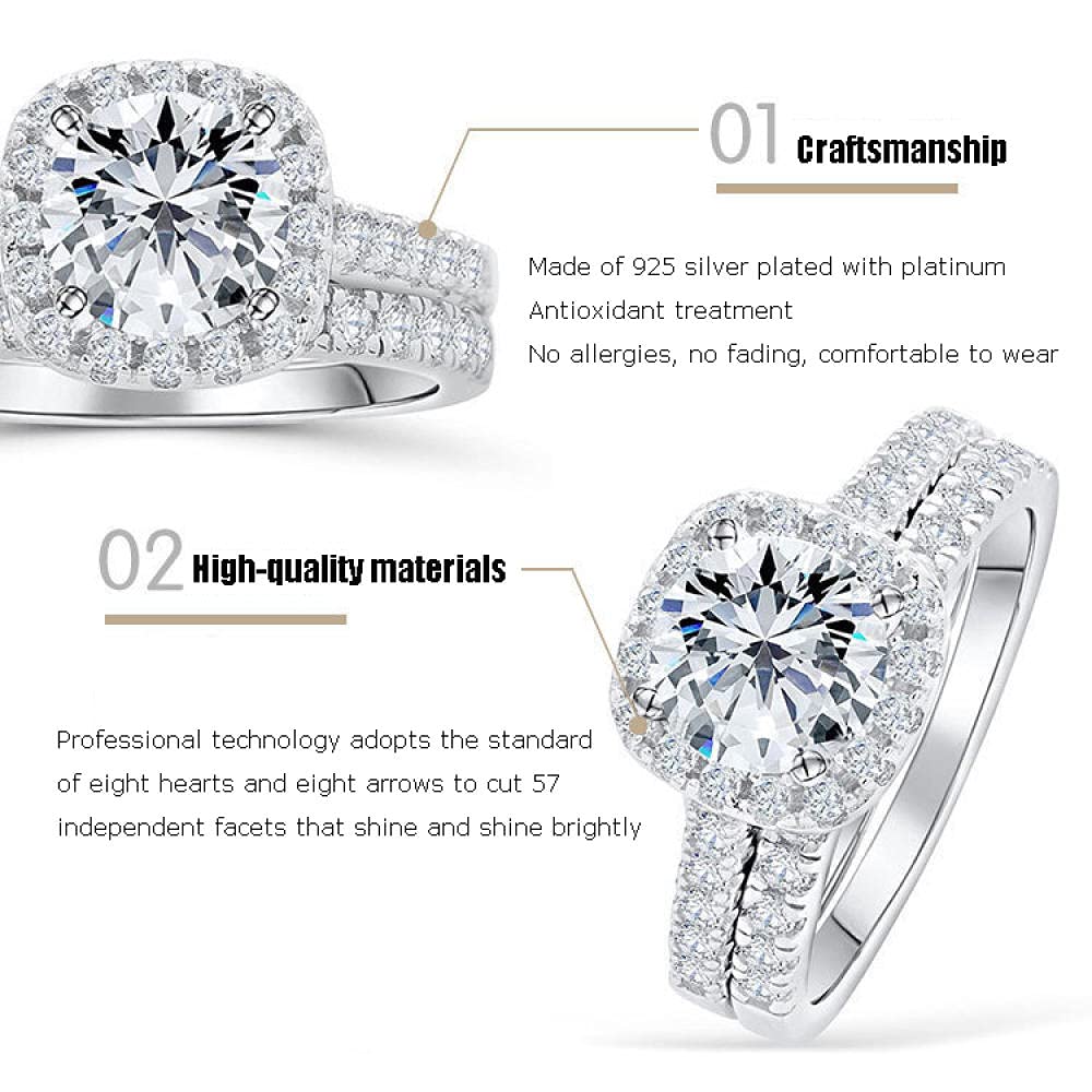 Silberring-Set, Verlobungsringe für Sie, platiniertes 925er-Sterlingsilber, Elegantes Temperament, einfache Persönlichkeit, eingelegte Zirkon-Eheringe für Frauen/Mädchen/Frau/Freundin-25_US-9