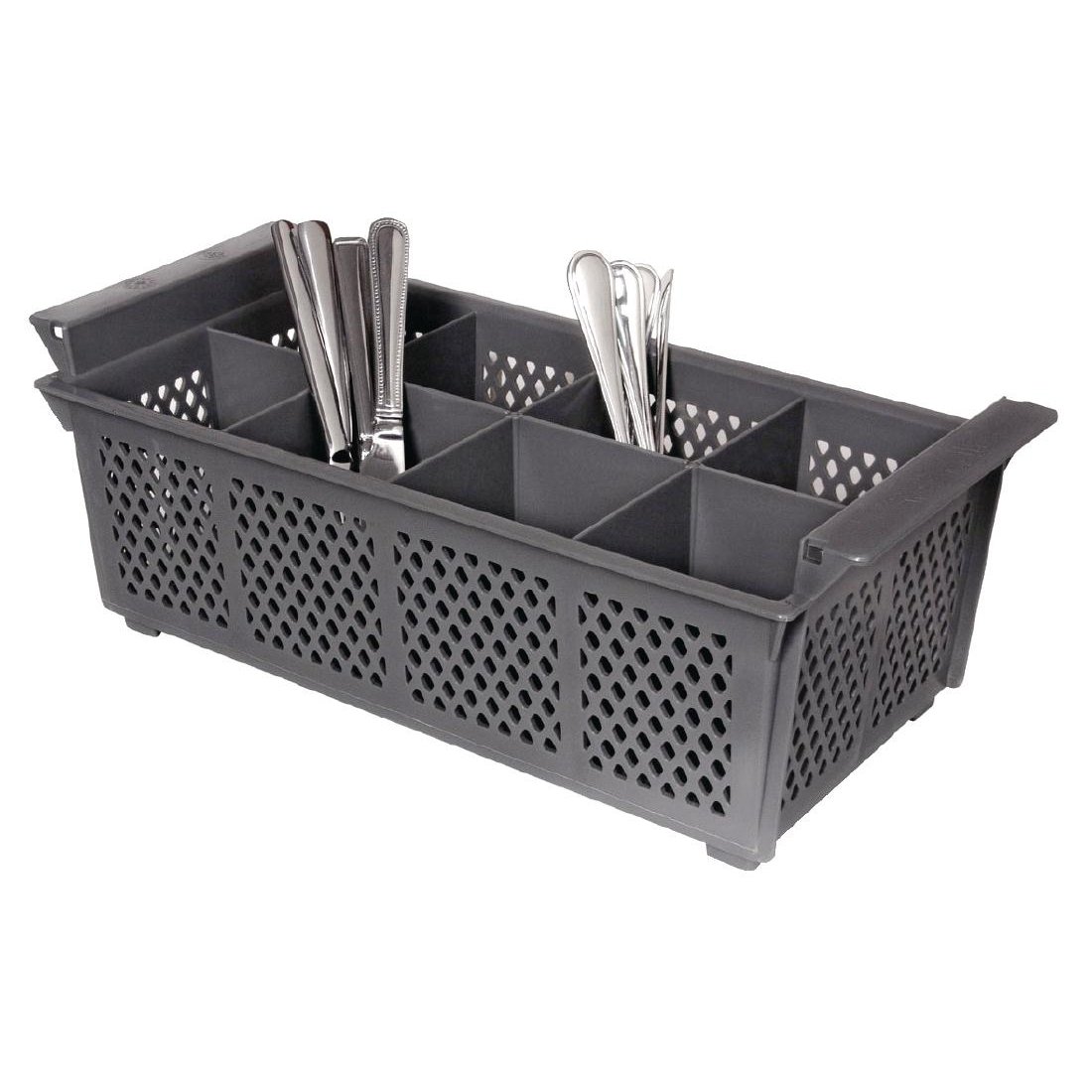 OlympiaKristallon Cutlery Basket, Grey, 8 Compartment, Size: 130(H) x 210(W) x 425(D) mm, Dishwasher Safe, Culery Drying Rack, P174