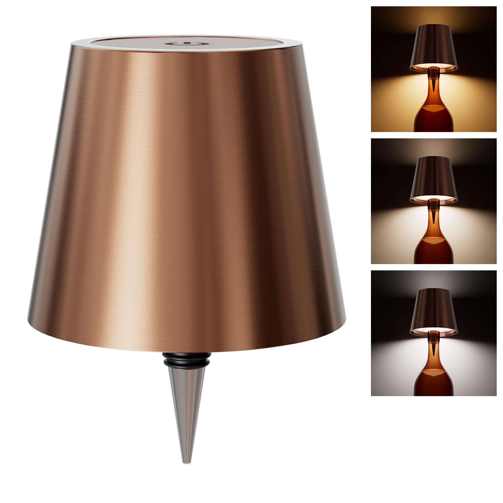 nulmvic Wireless Bottle Lamp,Touch Control Table Lamp, Dimmable 3 Color Temperatures,Wine Bottle Light for Bars,Restaurants,Outdoor,Decor（Rosegold）
