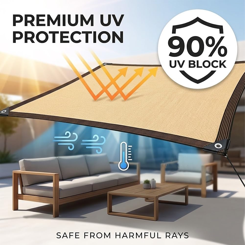 Red De Sombra 90% Protección Solar, Malla Sombra Con Ojales Tela De Sombreo | Resistente A Los Rayos UV Transpirable Toldo Vela De Sombreo Lona Para Jardín Invernadero Y Gallinero(7x12.0m)