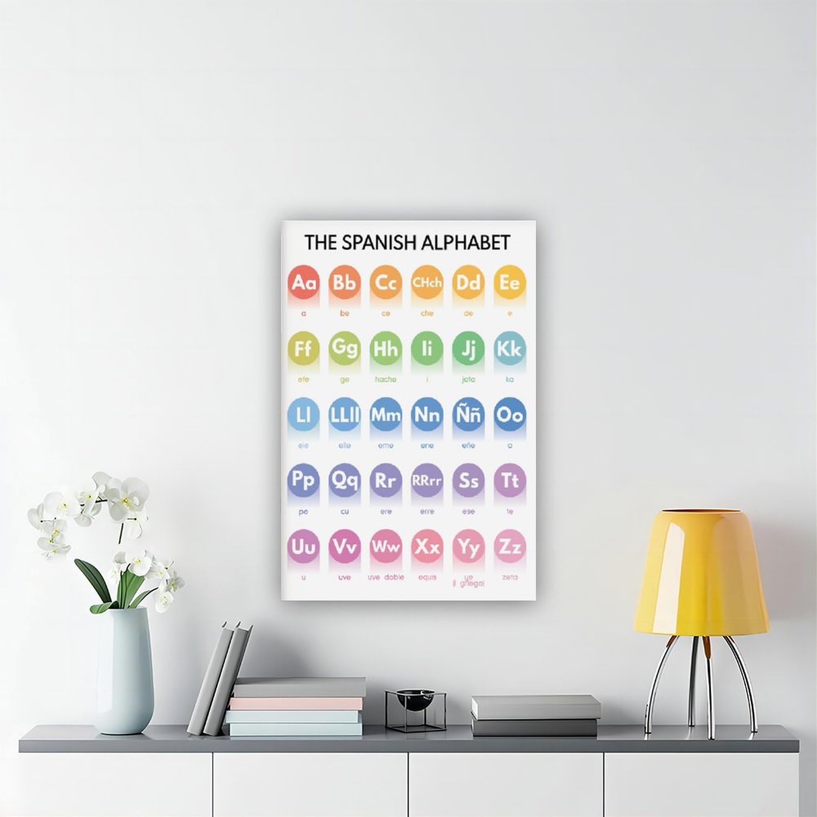 Spanisches Alphabet-Poster, spanische Buchstaben, Diagramm für Zuhause, Klassenzimmer, Bildung, Leinwand, modernes Poster, Wandkunst, Dekordrucke, Gemälde, Wohnzimmer, Schlafzimmer, Dekoration, 50 x