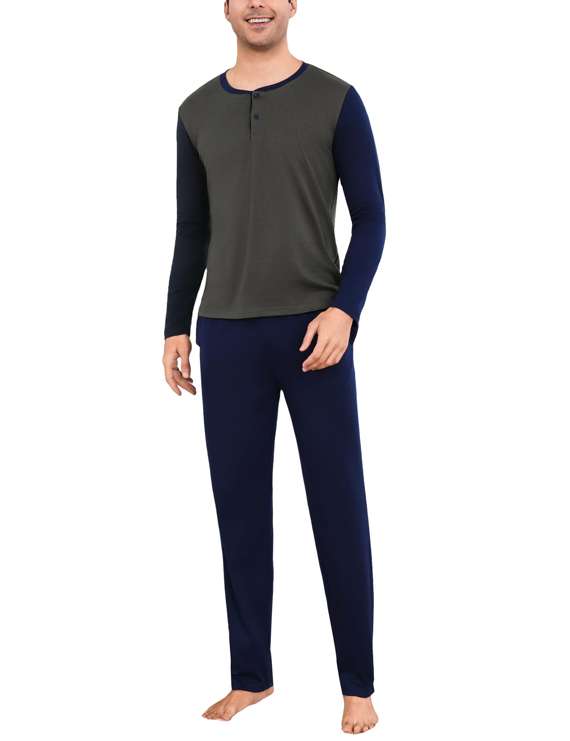 Aseniza Pigiama da Uomo Invernale, Pigiama a Maniche Lunghe in Cotone Semplice ed Elegante Pigiama Morbido Loungewear