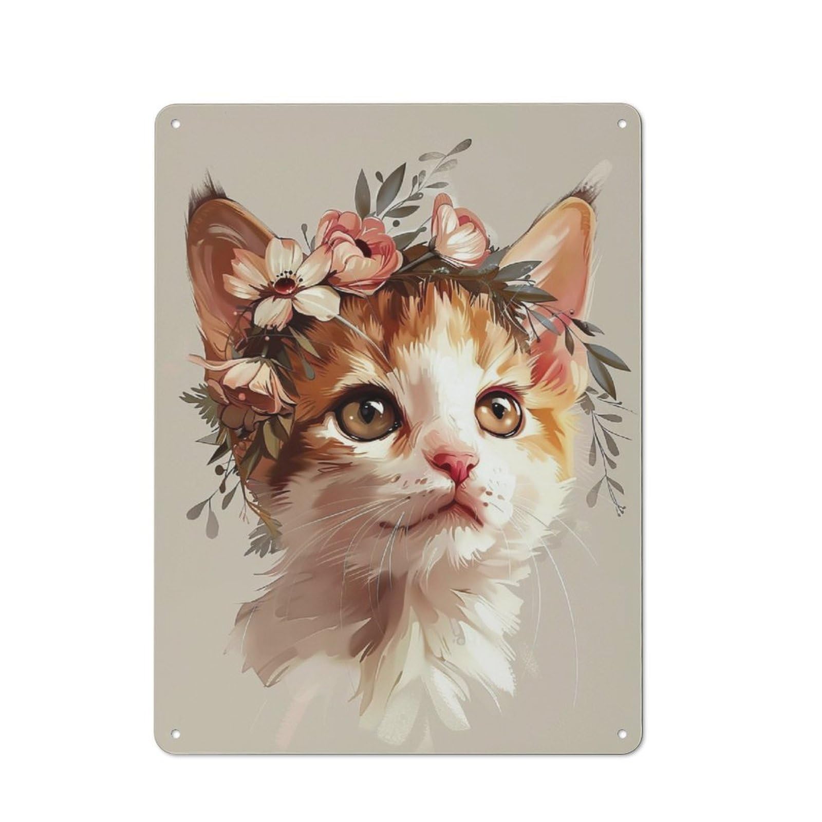 Junmoney Cat Flower Metal Plaque 40X30cm With For Garage Wall, Retro Decor, For Themed Interiors In Garages And Workshops