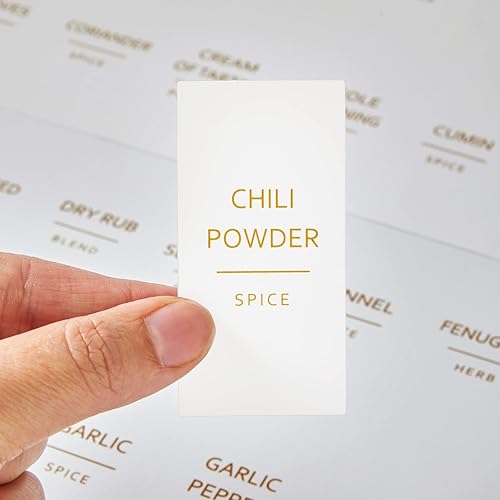 Miniatura 7 de Talented Kitchen Paquete de 24 tarros de vidrio para especias, botellas cuadradas de 4 onzas y tapas de metal doradas, 284 calcomanías preimpresas,