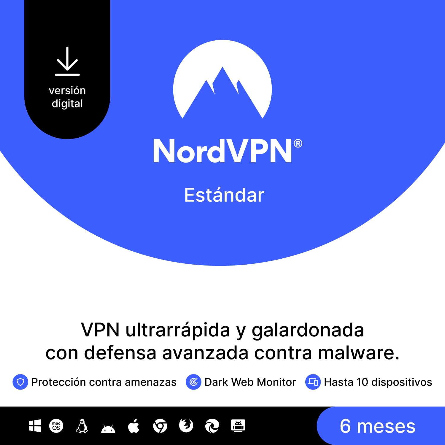 NordVPN Estándar, 10 Dispositivos, 6 Meses, VPN y Ciberseguridad, Código Digital en oferta en Amazon