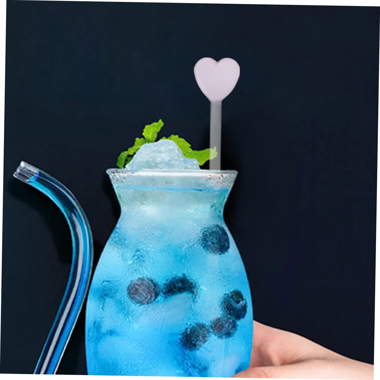 Ciieeo 6Pcs Transparent Glass Mixing Sticks Creative Heart Design Swizzle Sticks for Cocktails Desserts and Beverages Ergonomic Handle for Comfortable Grasp Easy to Clean Kitchen Tool