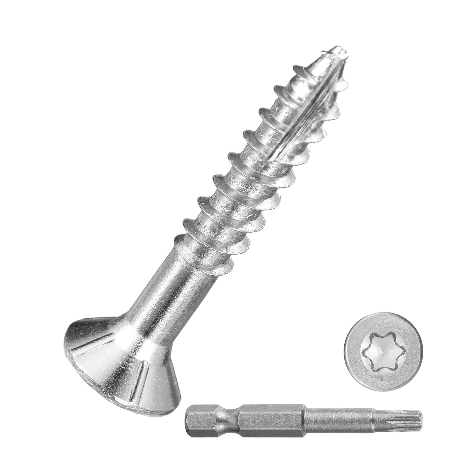 DTGN #14x1-1/2" Deck Screws - 250Pack - Good for Decks, Fences, Frames, Farms, Outdoor Furniture - Carbon Steel Wood Screws W/ T30 Torx Star Drive Bit - Silver โ image 1