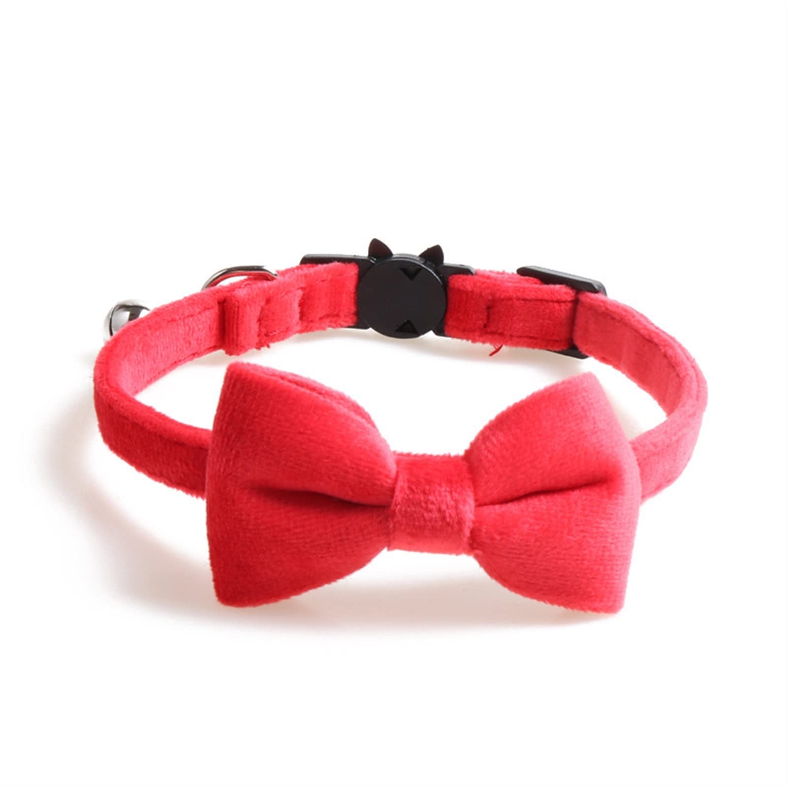 JINGYAN Colliers Collier de Chat Velvet Collier Solide Bowknot Chiot Chihuahua Collier avec Bell Safety Safety Boucle Chats Bow Cravate Animaux Accessoires(Red Bowknot Collar)