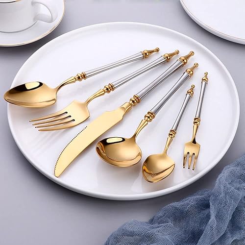 Miniatura 1 de Juego de cubiertos para 6 utensilios de acero inoxidable de 36 piezas, vajilla dorada de columna romana europea, tenedor y cuchillo de lujo, hotel,