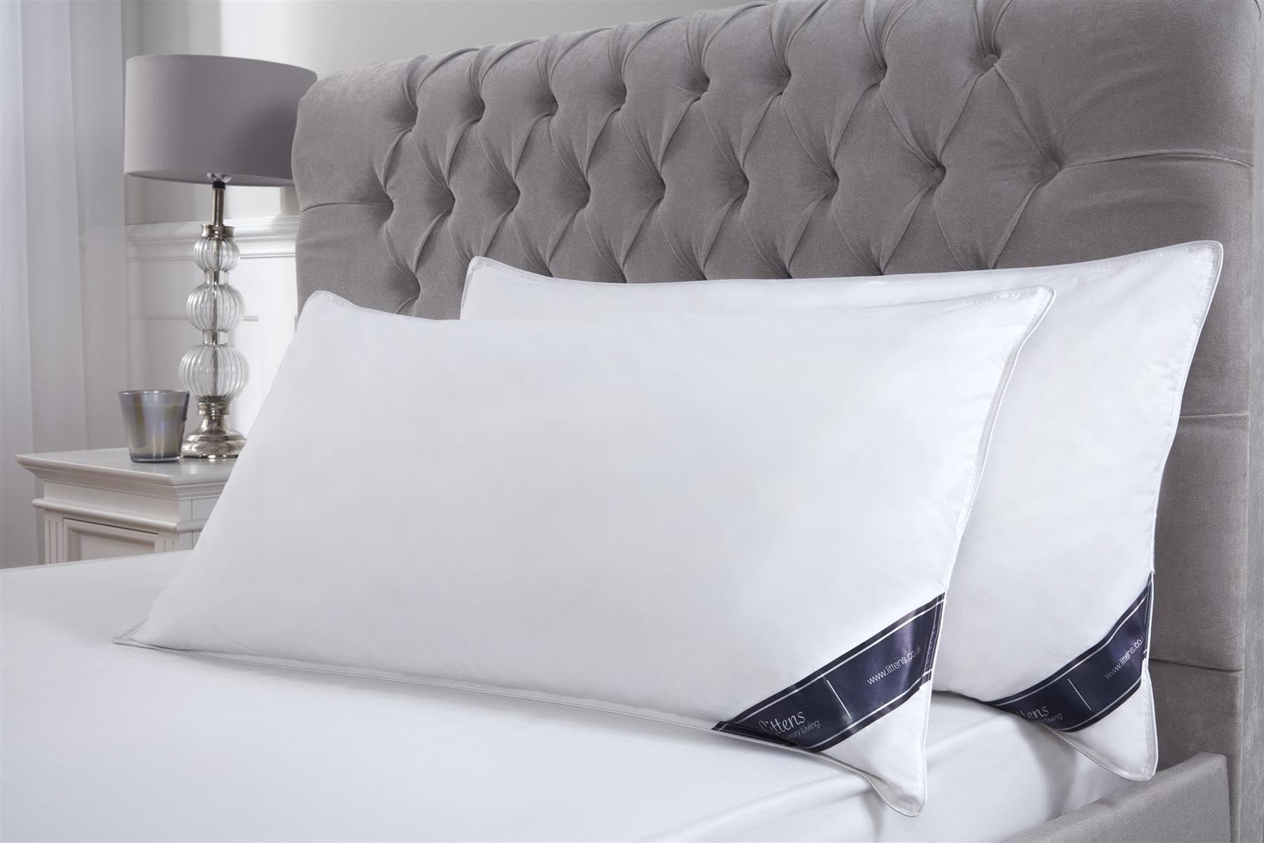 Littens White 50Cm X 100Cm Luxury Emperor Size Goose Feather & Down Pair Pillows 230Tc Down-Proof Cotton, Piped Edge, Long (20" X 40")