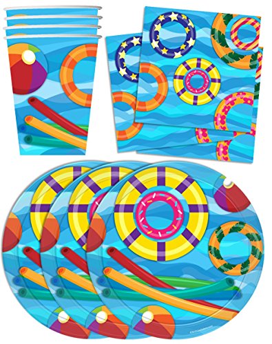 Pool Party Summer Splash Birthday Party Supplies Set Plates Napkins Cups Tableware Kit for 16
