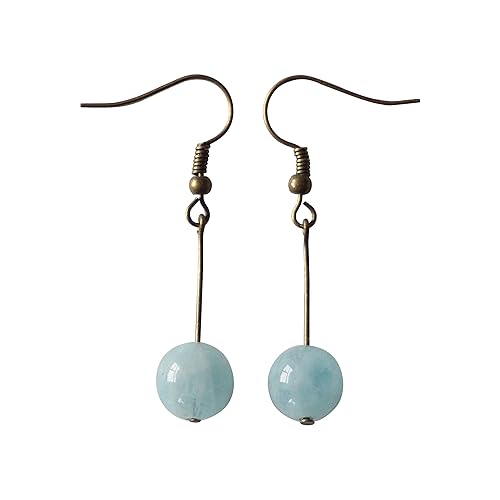 Designs by Nature Gems Handmade Womens Genuine Raw Aquamarine Earrings - Comes with 1.5 Antique Bronze and Gift Box, March Birthstone, Mothers Day