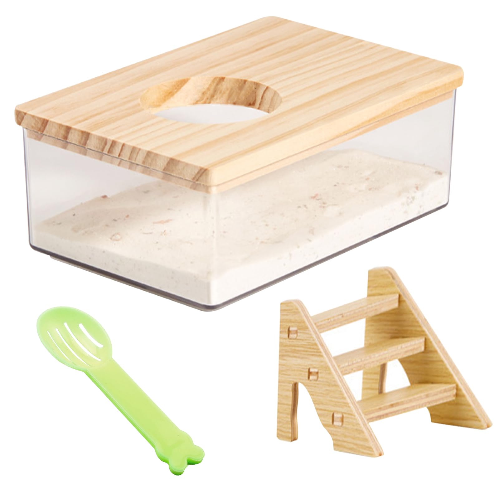 Jortmrd Arena Hamster Baño de Hámster Contenedor de Baño de Arena para Hámster con Escalera y Pala Rectángulo Casa Hamster Acrílico Transparente Inodoro para Hámster Ratones Lemming Gerbils