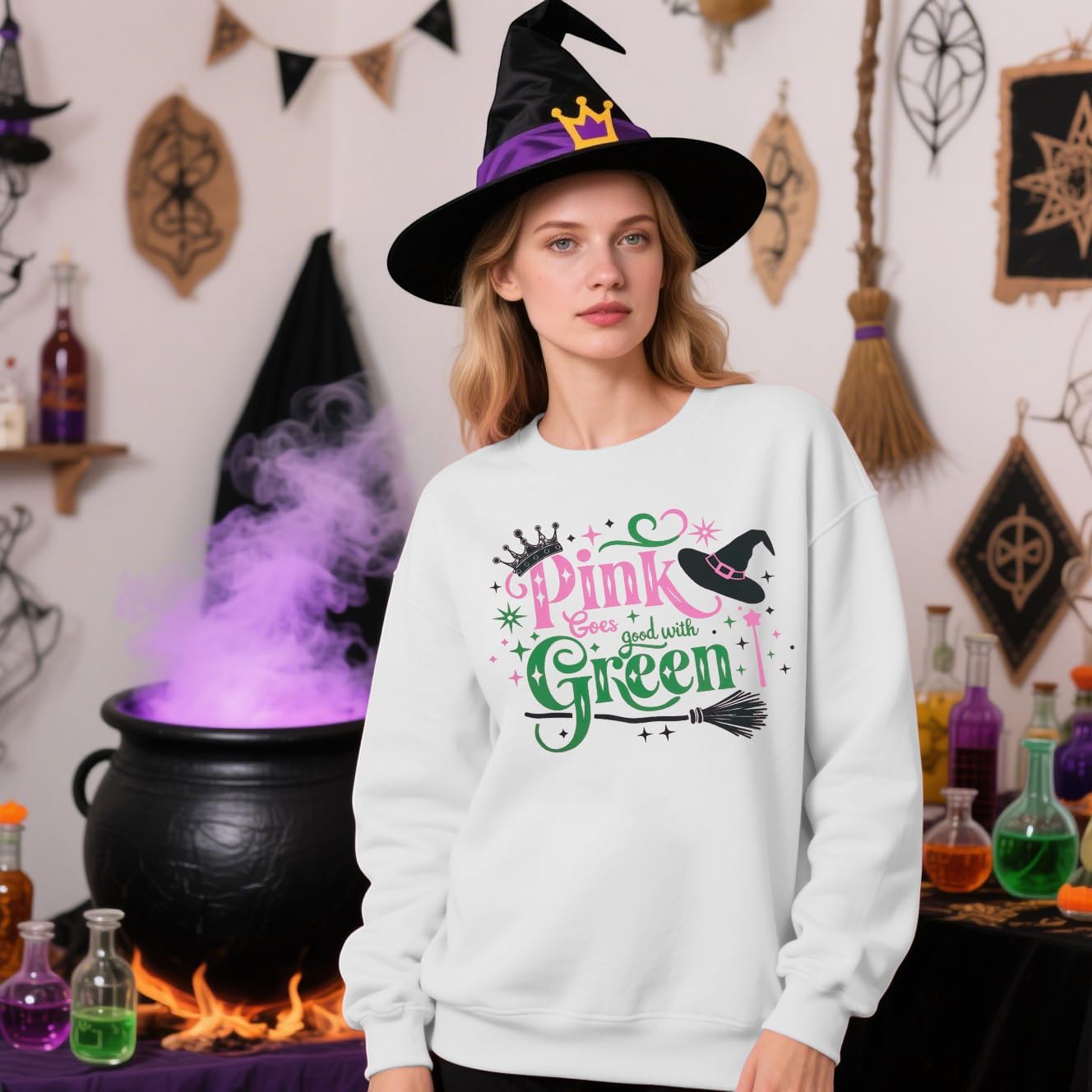 Witch Musical Movie Sweatshirt Women Pink Goes Good with Green Pullover Tops Musical Fan Long Sleeve Shirts Gifts - Image 2