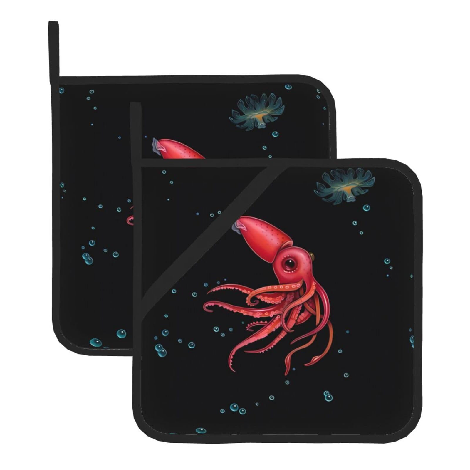 HJFCZH Strawberry Squid Prints Square Hot Pads for Kitchen Counter - Waterproof Pot Holders, Durable Heat Resistant Throw Layers for Serving, Oven & BBQ - 2 Pack